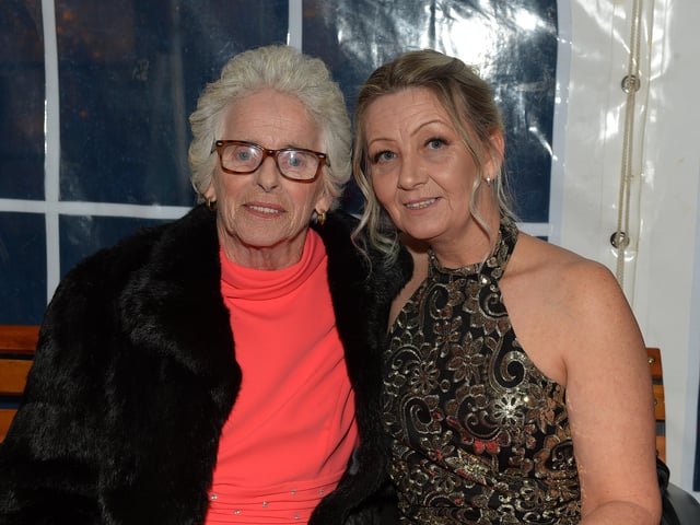 Margaret Conachy (mother of Geraldine Mullan) and Angie Molloy pictured Amelias Glad Rags for HOPE fashion show in the Mullan garden centre, Moville on Friday evening last. DER2140GS  061