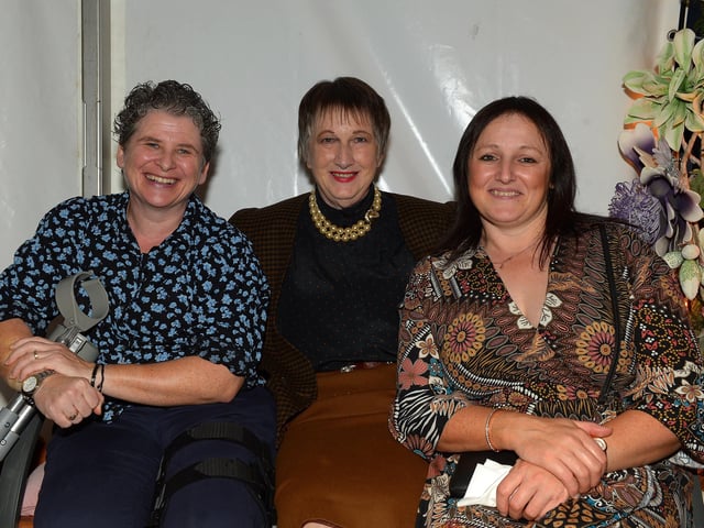 Mary Therese Kelly (sister of Geraldine Mullan), Una Finnegan and Brid Mannion were at Amelias Glad Rags for HOPE fashion show in the Mullan garden centre, Moville on Friday evening last. DER2140GS 062