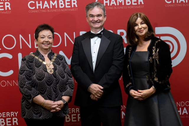 Derry Chamber President Dawn McLaughlin; Derry Chamber CEO Paul Clancy; and Foyle MLA Sinéad McLaughlin.