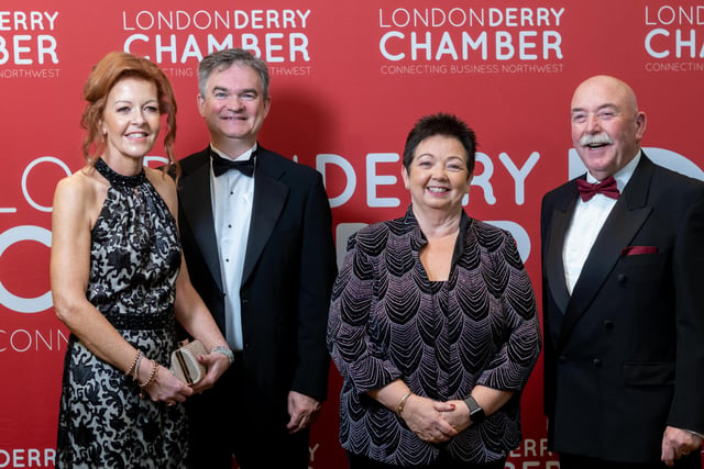 (L-R) Joan Clancy; Paul Clancy, Chamber CEO; Dawn McLaughlin, Chamber President; and Johnny McLaughlin