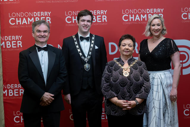 Derry Chamber CEO Paul Clancy; Junior Chamber President Jonathan Black; Derry Chamber President Dawn McLaughlin; and White Horse Hotel Managing Director Selina Horshi.