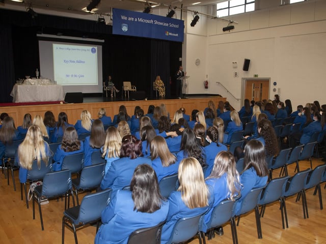 Mr. Brendan McGinn, Principal, St. Maryâ€TMs College, addressing students at the schoolsâ€TM Annual Senior Prizegiving.