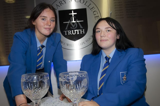 Pictured are Courtney Barker who achieved full marks in Occupational Studies Business Services and Jodie Bradley-Saunders, who achieved full marks in Occupational Studies Design & Creativity at St. Maryâ€TMs College Prizegiving. (Photos: Jim McCafferty Photography)