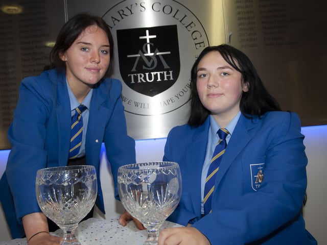 Pictured are Courtney Barker who achieved full marks in Occupational Studies Business Services and Jodie Bradley-Saunders, who achieved full marks in Occupational Studies Design & Creativity at St. Maryâ€TMs College Prizegiving. (Photos: Jim McCafferty Photography)