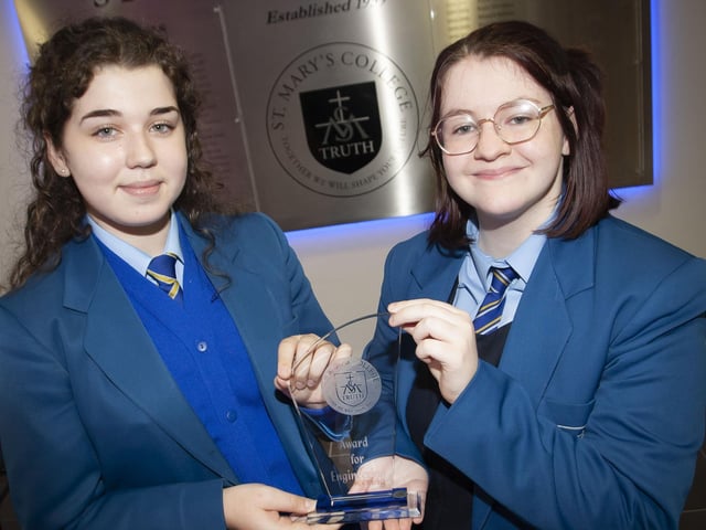Orlaigh Devine and Analise McNicholl, joint winners in GCSE Design & Technology award.