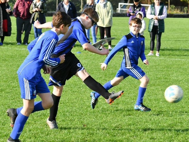 Bulls striker Keigan Taylor let’s fly from distance against Buncrana Hearts in the Crana Super Cup Final 2021. Picture by Kevin Morrison