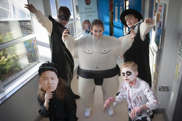 Pupils from Mr. Martin's P7 class get into the spirit of Halloween on Friday last at Greenhaw PS.