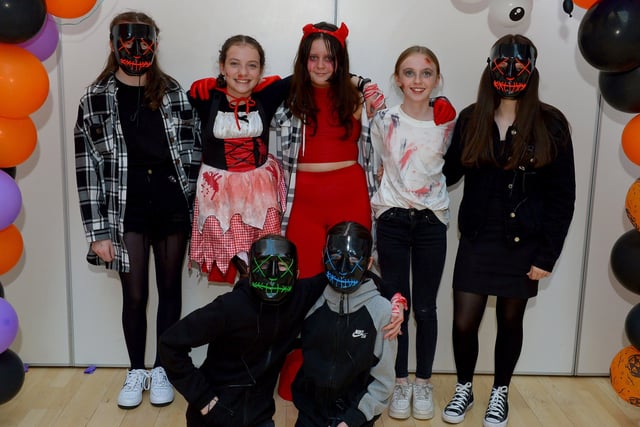 St Cecilia’s College Year 8 pupils pictured at the schools recent Fancy Dress Halloween Howl. Photo: George Sweeney.  DER2142GS – 028