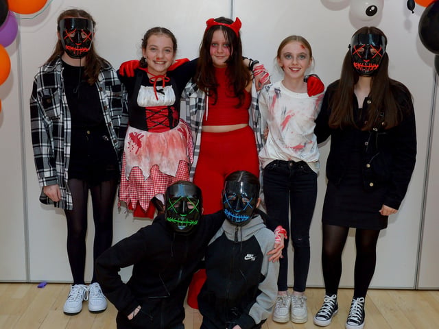 St Cecilia’s College Year 8 pupils pictured at the schools recent Fancy Dress Halloween Howl. Photo: George Sweeney. DER2142GS – 028