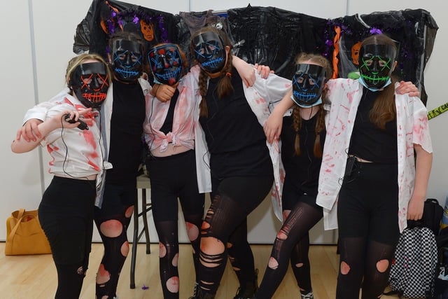 St Cecilia’s College Year 8 pupils pictured at the schools recent Fancy Dress Halloween Howl. Photo: George Sweeney.  DER2142GS – 020