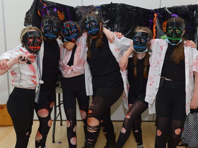 St Cecilia’s College Year 8 pupils pictured at the schools recent Fancy Dress Halloween Howl. Photo: George Sweeney. DER2142GS – 020