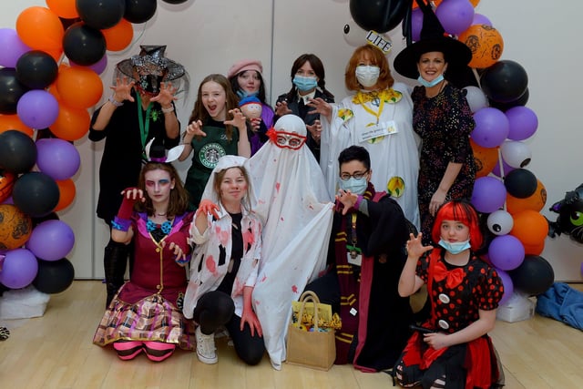 St Cecilia’s College Year 8 pupils and staff pictured at the schools recent Fancy Dress Halloween Howl. Photo: George Sweeney.  DER2142GS – 025