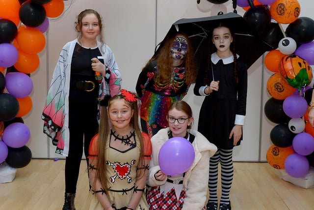St Cecilia’s College Year 8 pupils pictured at the schools recent Fancy Dress Halloween Howl. Photo: George Sweeney.  DER2142GS – 026
