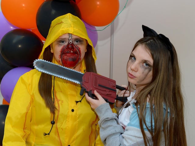 St Cecilia’s College Year 8 Jodeen Rankin and Ceallach Boyle pictured at the schools recent Fancy Dress Halloween Howl. Photo: George Sweeney. DER2142GS – 027