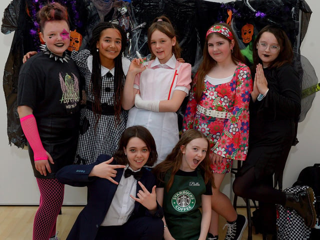 St Cecilia’s College Year 8 pupils pictured at the schools recent Fancy Dress Halloween Howl. Photo: George Sweeney.  DER2142GS – 024