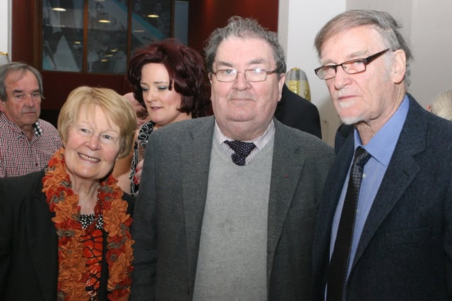Gay McIntyre pictured with Nobel Laureate John Hume and his wife Pat, during Gay's 80th birthday celebrations at the Playhouse.