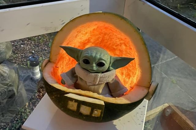 Yoda makes a grand appearance in this Star Wars-themed pumpkin from Mik S Baxter.