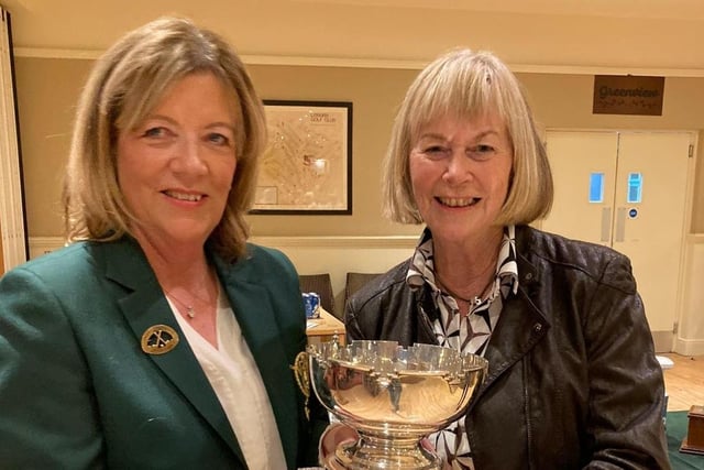 Daphne Jones winning the bridge bowl at ladies final prize night 2021 at Lisburn Golf Club