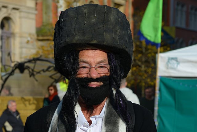 Ordy Phillips pictured in his Halloween costume in Guildhall Square on Friday afternoon. Photo: George Sweeney.  DER2143GS – 091