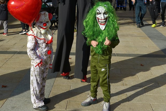 Friends Eamonn and Lorcan enjoy the Halloween fun in Guildhall Square on Friday afternoon. Photo: George Sweeney.  DER2143GS – 092