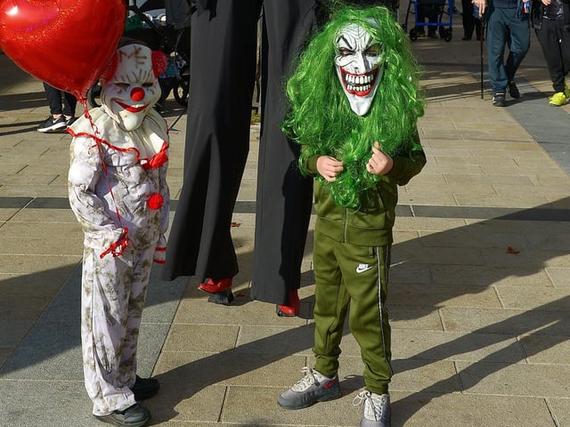 Friends Eamonn and Lorcan enjoy the Halloween fun in Guildhall Square on Friday afternoon. Photo: George Sweeney. DER2143GS – 092