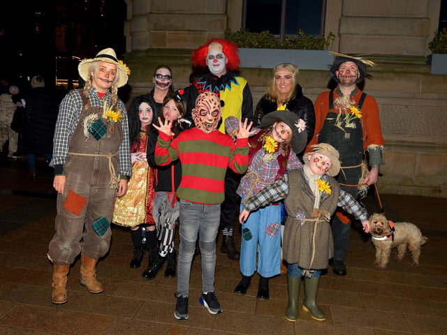 The Ramsey and Harkin families in costume for Halloween night in Derry. Photo: George Sweeney. DER2144GS – 012
