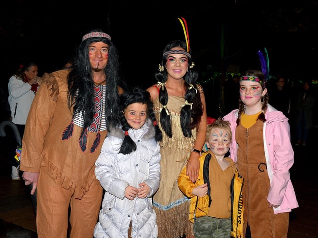The Robinson family in fancy dress on Halloween night in Derry. Photo: George Sweeney. DER2144GS – 016