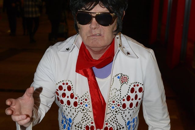 Derry’s number one Elvis fan Frank Nelis pictured on Halloween night. Photo: George Sweeney.  DER2144GS – 007