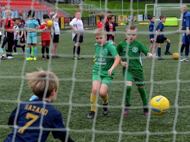 Goal mouth action from the recent Ryan McBride Halloween Camp held at Brandywell Stadium. Picture: George Sweeney.