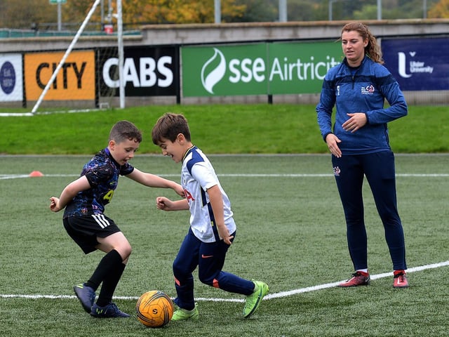 Coach Shannon Dunne watches the action at the recent Ryan McBride Halloween Camp held at Brandywell Stadium.