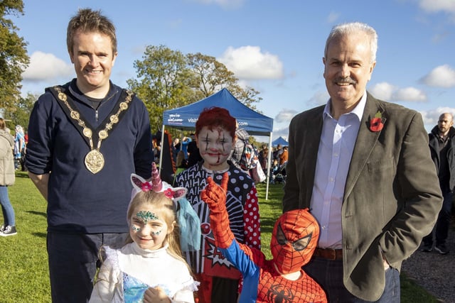 Mayor, Alderman Stephen Martin and Councillor Thomas Beckett, Leisure & Community Development Vice-Chair are pictured with Minnie Smith, Myles and Maddox McBride.