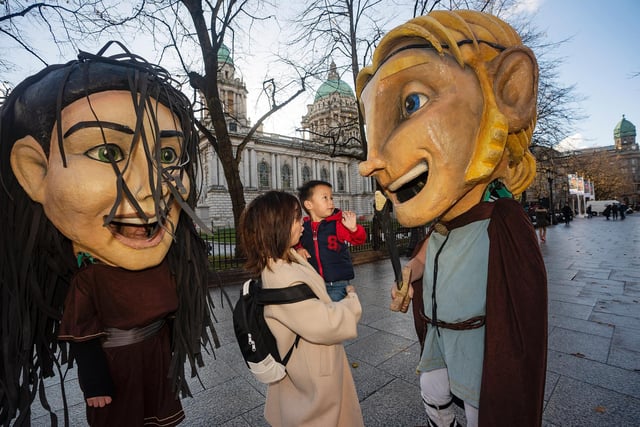 Passers- by meet the Giant Spirit Characters as they move through the city centre.