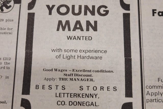 'Young man wanted with some experience of light hardware.' It's a good thing there was no sexism leglislation for advertisers in 1976 or this one wouldn't be allowed!