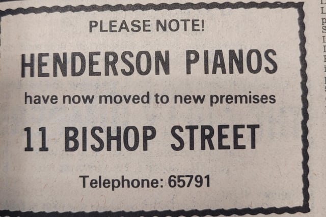 Henderson Pianos moved to their new premises on Bishop Street in 1976. Hendersons are still based in the same location but they now sell a range of musical instruments.
