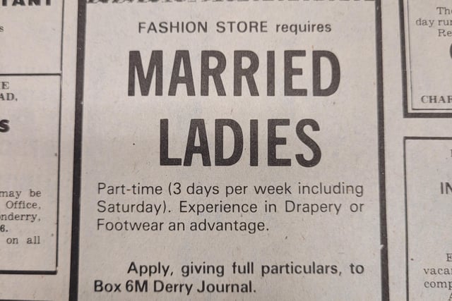 Married ladies were invited to apply to a 'Fashion Store' for part time work in the 1960s