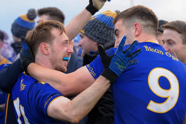 Steelstown captain Neil Forester and Ryan Devine celebrate winning the Intermediate Football Championship.  Photo: George Sweeney. DER2144GS – 029