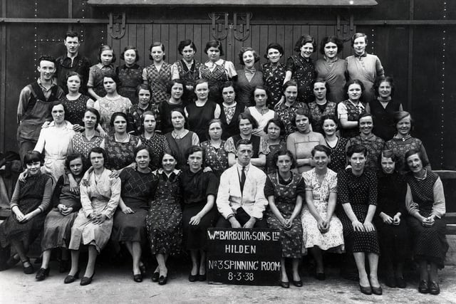 The staff of No. 3 Spinning Room, Barbour's Hilden Mill, 1938. Do you have relatives that worked in the mill?