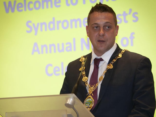 The Mayor of Derry City and Strabane District Council, Graham Warke addressing Thurday nightâ€TMs Foyle Down Syndrome Trustâ€TMs Celebration of Achievement at the Everglades Hotel.