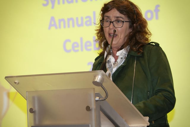 Foyle Down Syndrome Trust chairperson Angela Thompson  adressing the audience at last Thursday nightâ€TMs Annual Night of Celebration in the Everglades Hotel. (Photos: Jim McCafferty Photography)