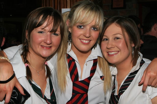 Robyn McCormick Nicola Gillespie and Katie Houston pictured at the St Trinians YFC disco organised by Finvoy YFC at Ballymoney Rugby club on Saturday evening. Pic Kevin McAuley Photography/Multimedia.