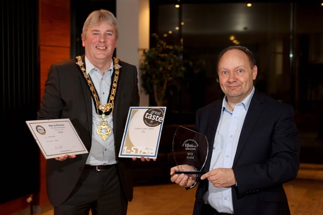 The Mayor of Causeway Coast and Glens Borough Council Councillor Richard Holmes pictured with Great Taste Award and Blas na hÉireann winner Graham Watts from Causeway Coffee.