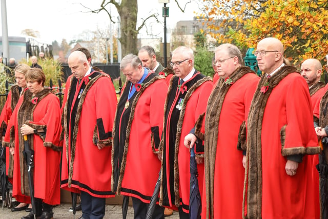 Councillors from Lisburn City and Castlereagh Council at the Cenotaph in Lisburn on Remembrance Sunday