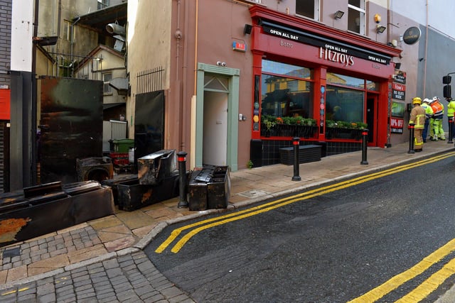 Fitzroy's restaurant in Bridge Street, Derry, suffered extensive fire damage on Monday morning. The fire is believed to have started in a store room. Photo: George Sweeney.  DER2147GS – 023