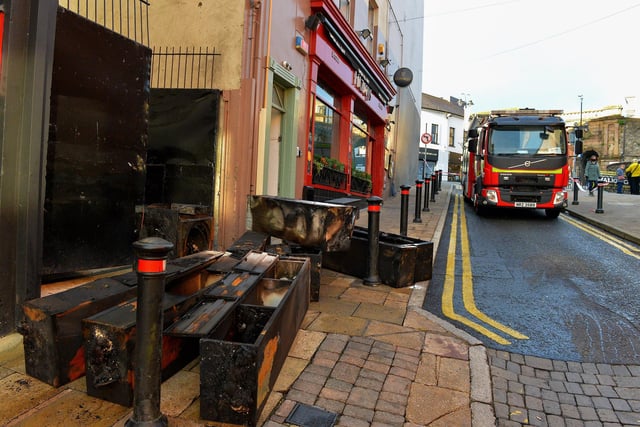 Fitzroy's restaurant in Bridge Street, Derry, suffered extensive fire damage on Monday morning. The fire is believed to have started in a store room. Photo: George Sweeney.  DER2147GS – 024