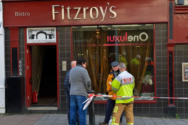 Fitzroy's restaurant in Bridge Street, Derry, suffered extensive fire damage on Monday morning. The fire is believed to have started in a store room. Photo: George Sweeney.  DER2147GS – 025
