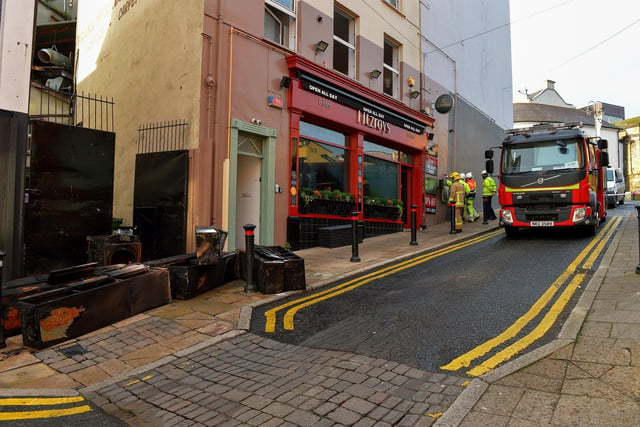 Fitzroy's restaurant in Bridge Street, Derry, suffered extensive fire damage on Monday morning. The fire is believed to have started in a store room. Photo: George Sweeney.  DER2147GS – 022