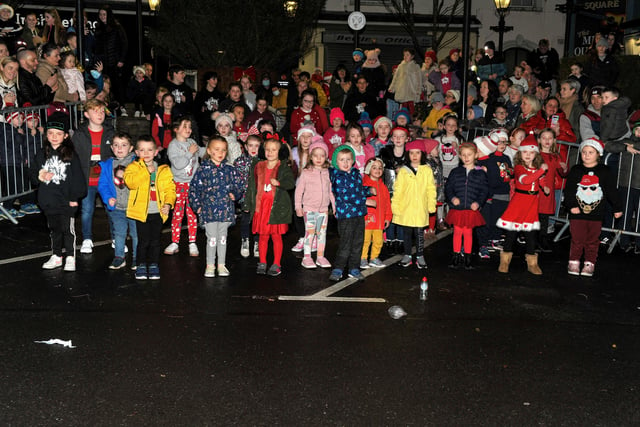 Young dancers who provided entertainment at the switching on of the Christmas tree lights in Buncrana on Friday evening last. Photo: George Sweeney.  DER2146GS – 053