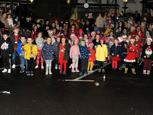 Young dancers who provided entertainment at the switching on of the Christmas tree lights in Buncrana on Friday evening last. Photo: George Sweeney.  DER2146GS – 053