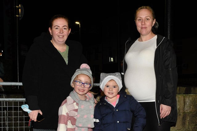 Foghla McCloskey, Anne McCloskey, Sophia Hepper and Michelle Hepper attended the switching on of the Christmas tree lights in Buncrana on Friday evening last. Photo: George Sweeney.  DER2146GS – 044