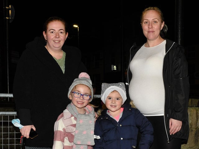 Foghla McCloskey, Anne McCloskey, Sophia Hepper and Michelle Hepper attended the switching on of the Christmas tree lights in Buncrana on Friday evening last. Photo: George Sweeney. DER2146GS – 044